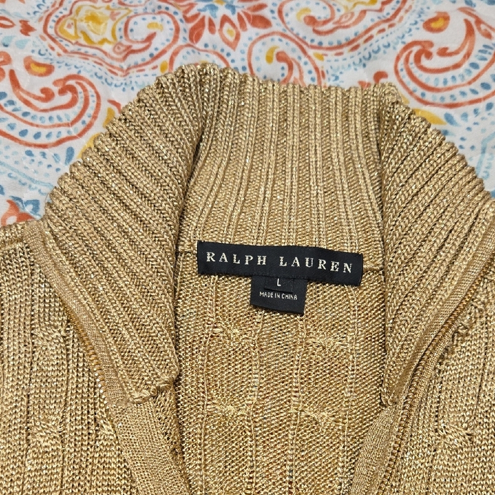 Ralph Lauren Women's Gold Zip-Up Sweater - Picture 2 of 5